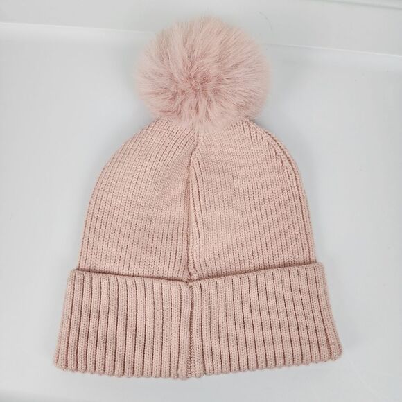 Vince Camuto Beanie Hat With Faux Fur Pom Pom Pale Pink Women's One Size - Picture 2 of 8